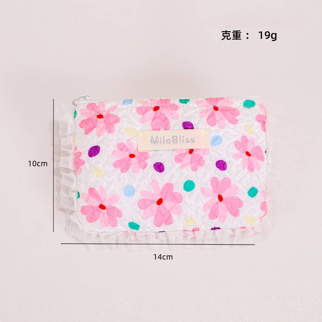 Ruffled Floral Lace Cosmetic Pouch