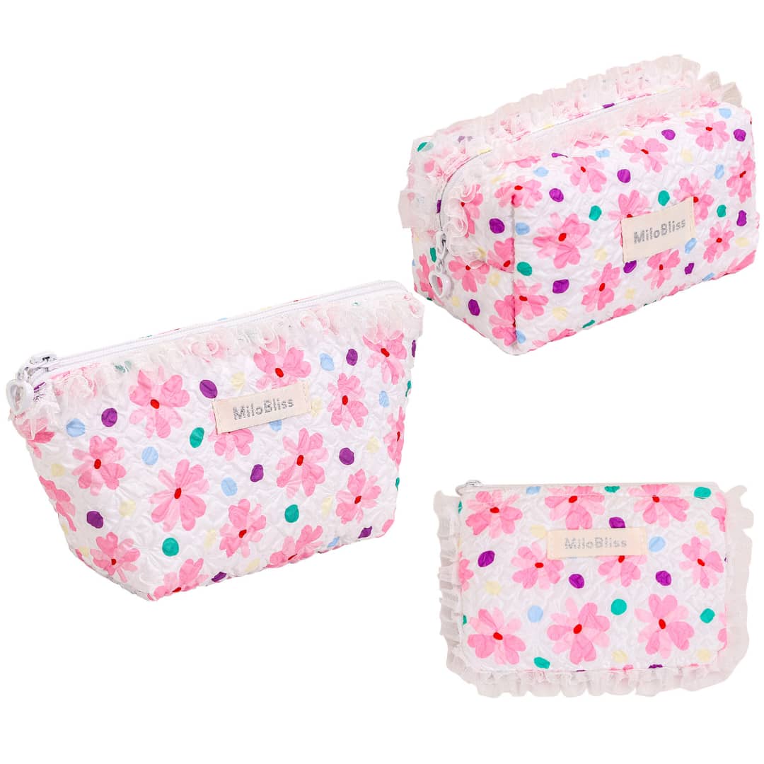 Ruffled Floral Lace Cosmetic Pouch