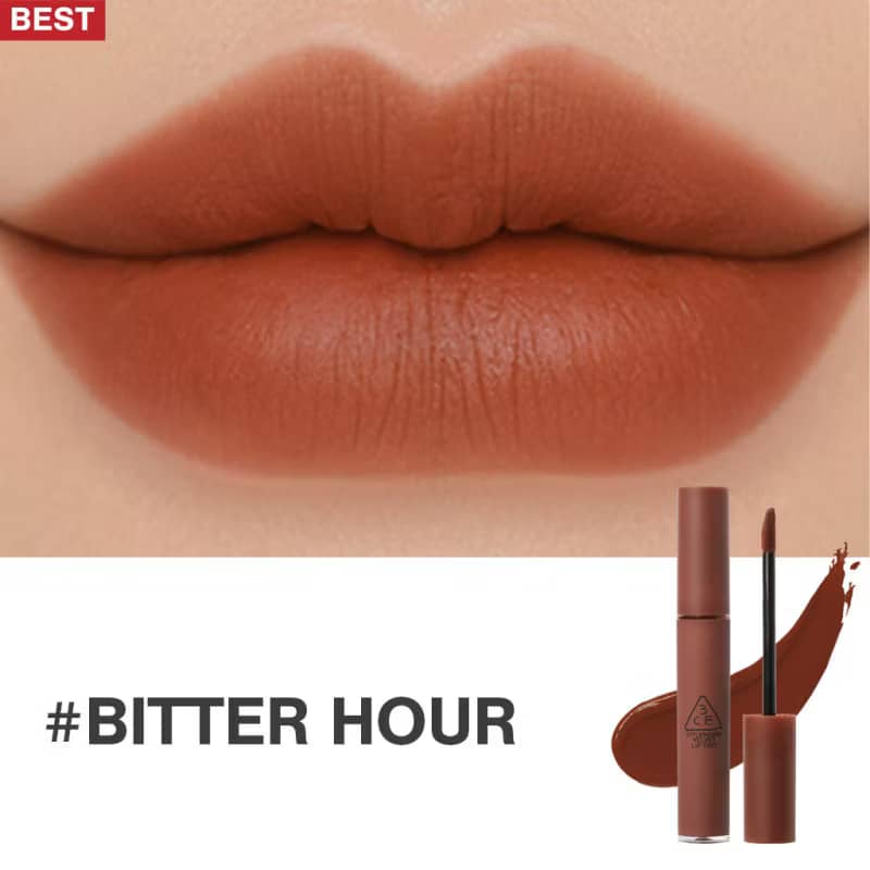 3CE Velvet Lip Tint Lipstick, Smooth matte creamy airy texture, with rich pigments for soft-blurred comforting look.
